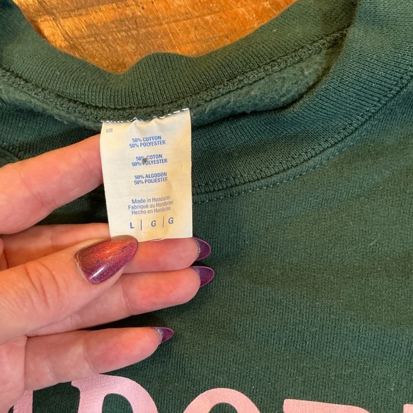 J’adore Disney Sweatshirt Women’s LG Forest Green Pink Lettering Mickey Graphic - Picture 6 of 6